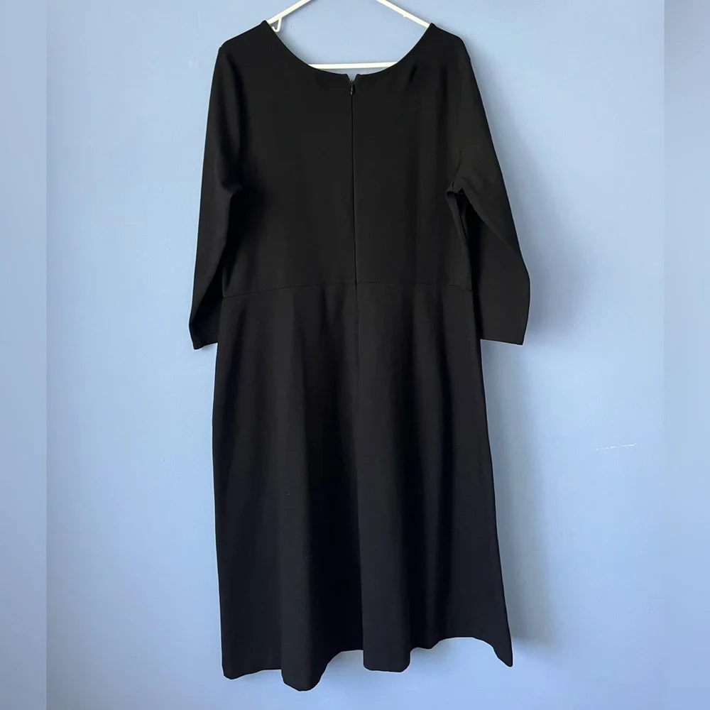 Talbots Ponte Knit Knee Length 3/4 Sleeve Black Sheath Dress Size 18